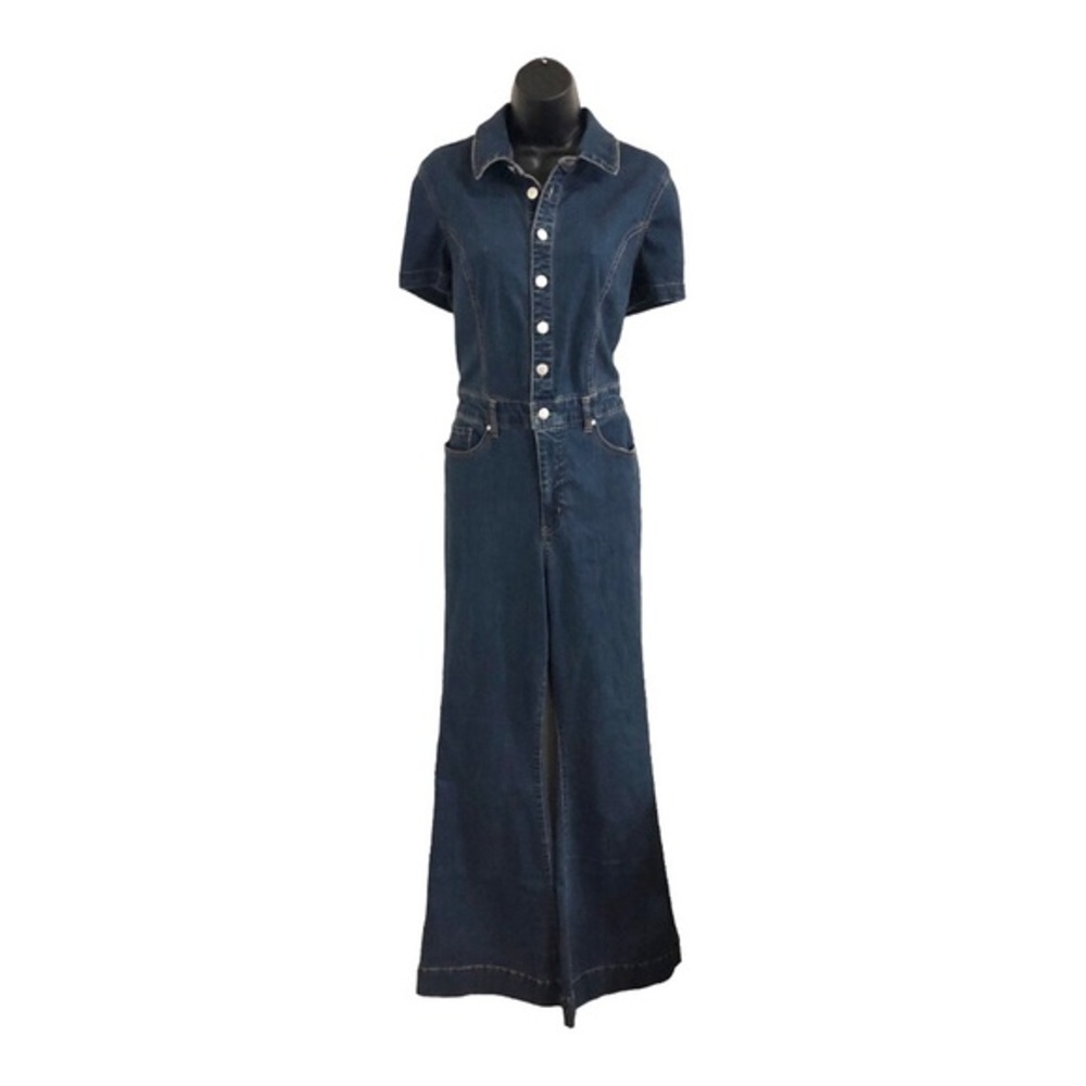 Jessica Simpson blue denim flare leg Cammie ventura denim Jumpsuit size 5 new - Picture 2 of 16